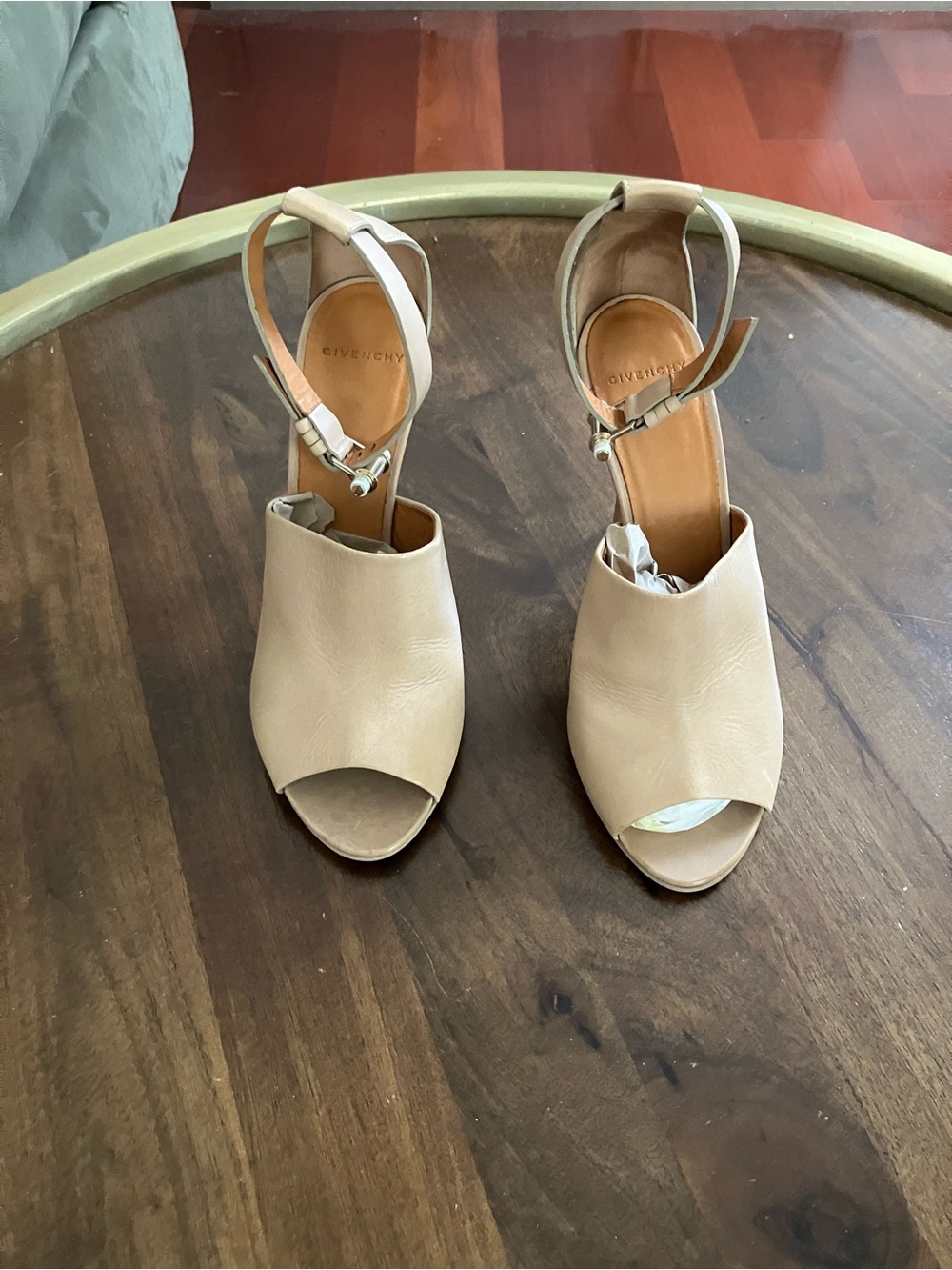 Givenchy Leather Ankle Strap Open Toe Mules Nude /Natural Women's Size 41